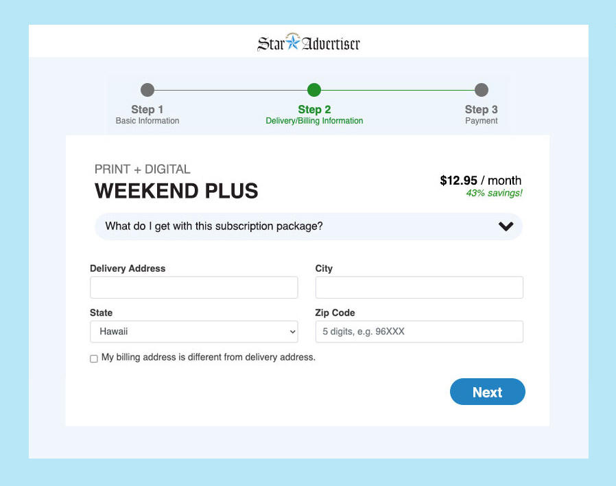 Honolulu Star-Advertiser Subscription Flow