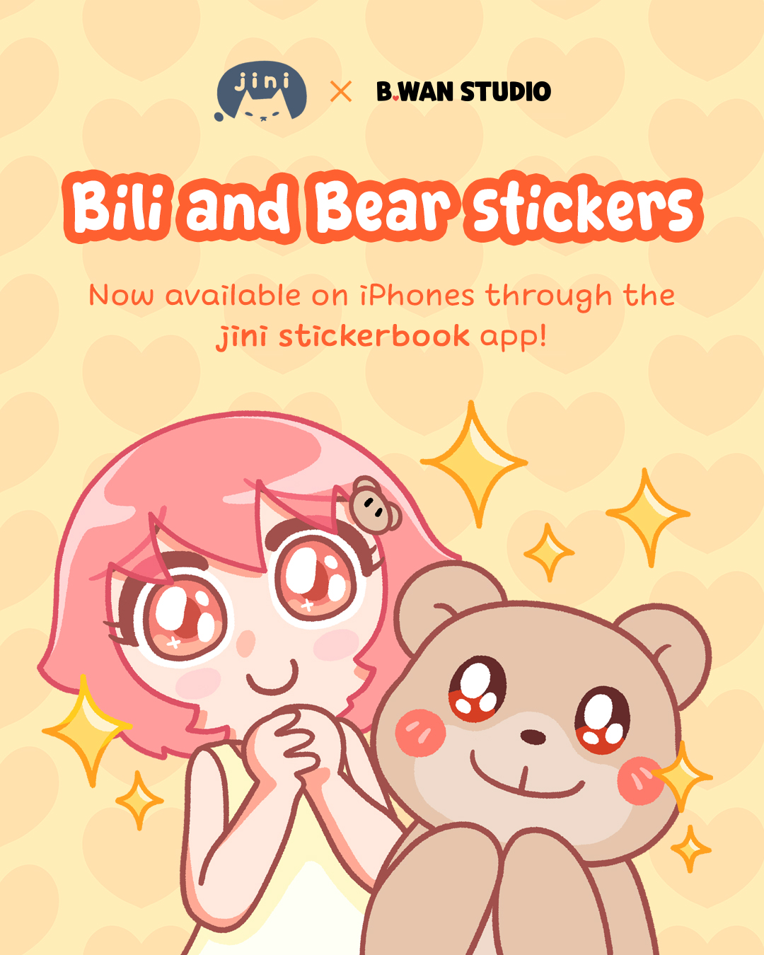 Bili and Bear Stickers on the jini stickerbook app