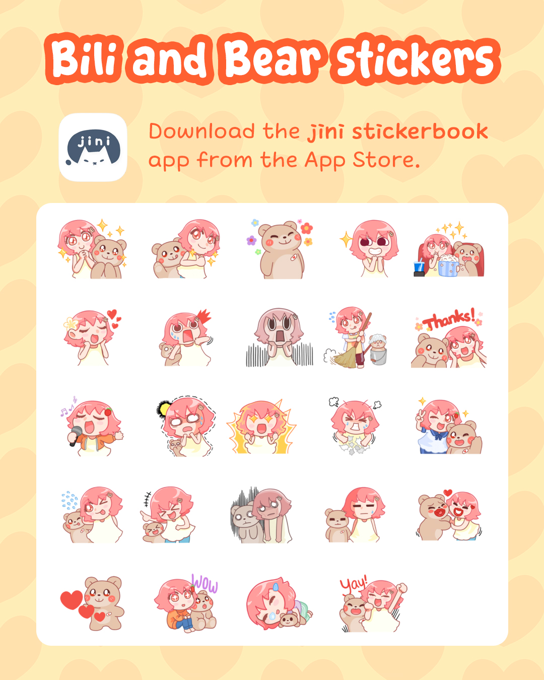 Bili and Bear Stickers on the jini stickerbook app